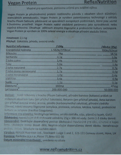 vegan protein etiketa a složení